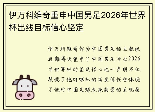 伊万科维奇重申中国男足2026年世界杯出线目标信心坚定